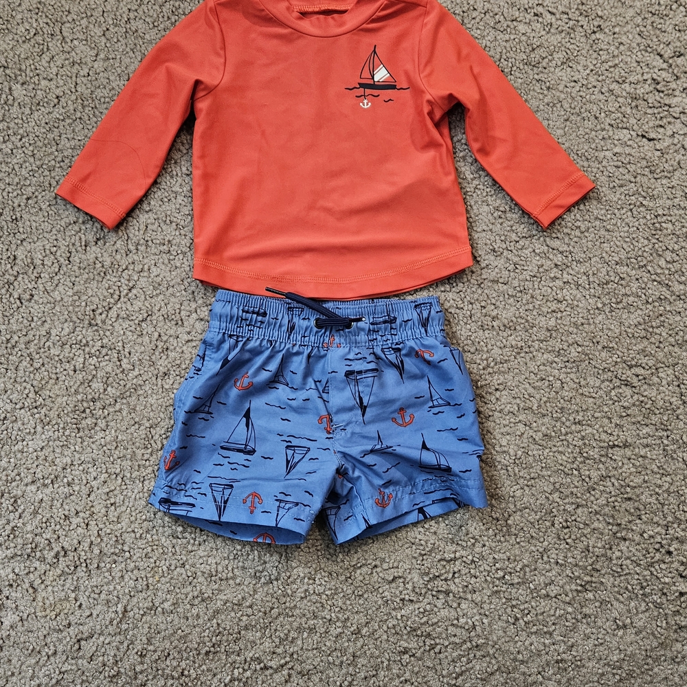 Carter's Orange and Blue Sailboat Rashguard Set